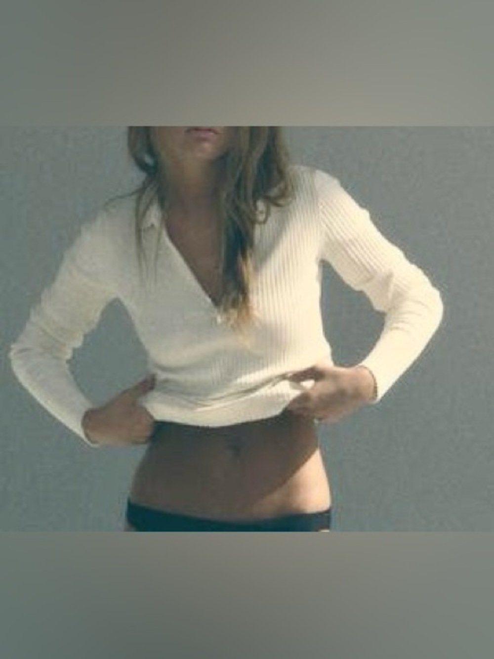 Zara Ecru Ribbed Zip-Front Sweater